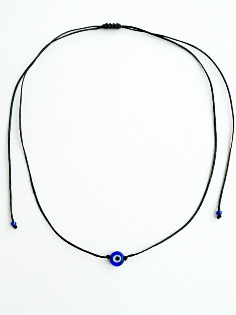 adjustable necklace with blue evil eye ~ trippy, boho, witchy, grunge, vintage